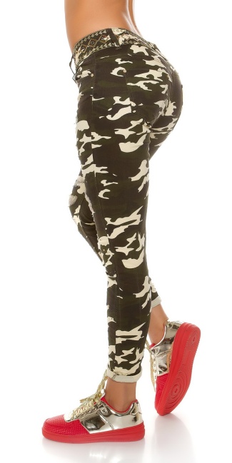 Trendy Camo Jeans with sequined used look Army